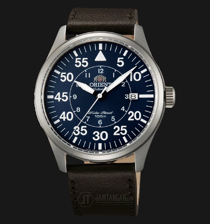 Orient Flieger FER2A004D Silver Automatic Navy Dial Black Leather Strap