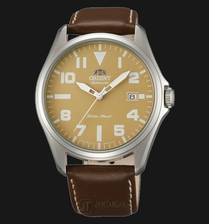 Orient FER2D00AN Classic Military Automatic Yellow Dial Brown Leather Strap