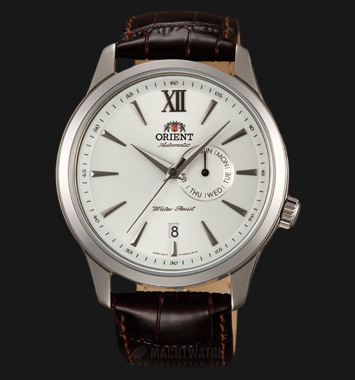 Orient FES00006W Automatic White Dial Brown Leather Strap Men Watch