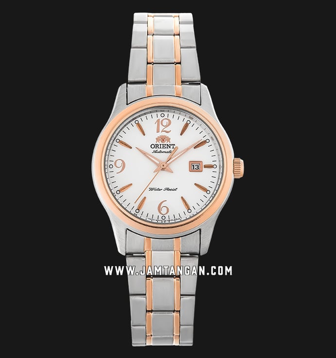 Orient FNRIQ001W Automatic Steel Dress Ladies White Mother of Pearl Dial Dual Tone Stainless Steel