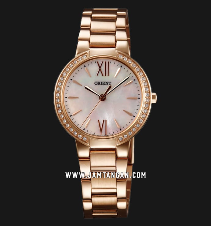 Orient FQC0M001W Ladies Mother of Pearl Dial Rose Gold Stainless Steel Strap