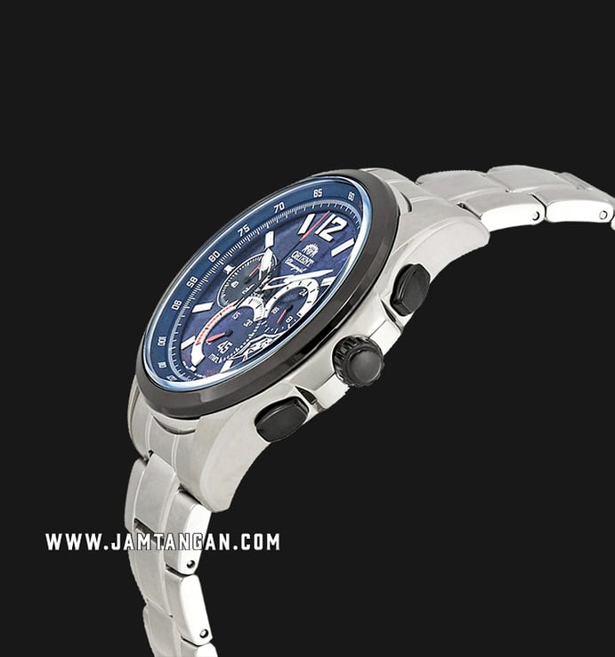 Orient Sport FSY00002D Chronograph Men Blue Honeycomb Pattern Dial Stainless Steel Strap