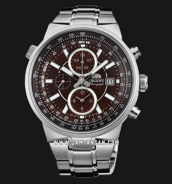 Orient Chronograph FTT15003T Men Brown Dial Stainless Steel Strap 