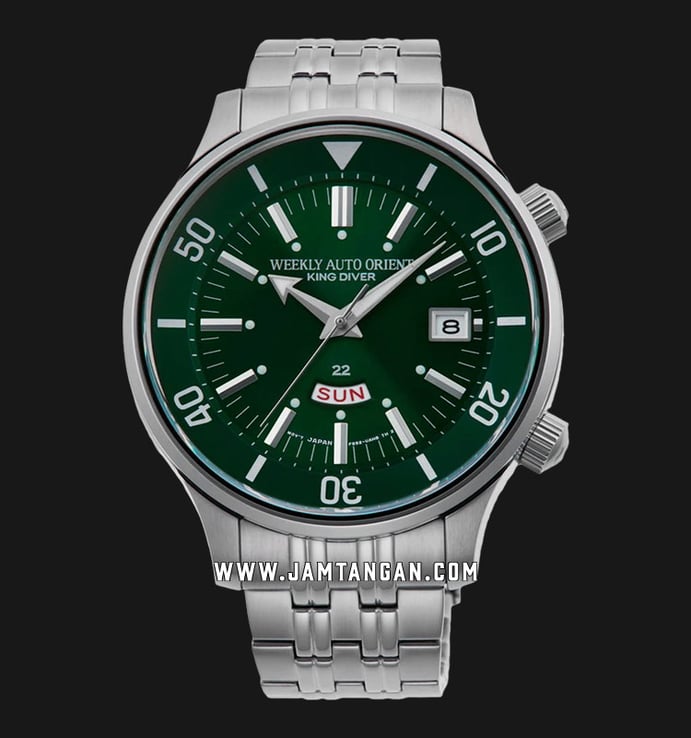 Orient King Diver RA-AA0D03E Weekly Auto Men Green Dial Stainless Steel Strap