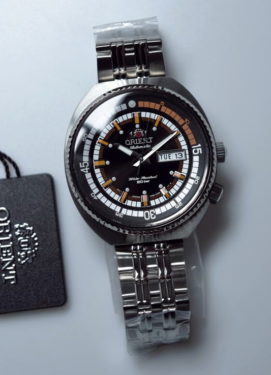 Orient Neo Classic Sports RA-AA0E05B Black White With Orange Accents Dial Metal Strap 