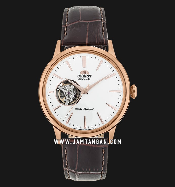 Orient Bambino RA-AG0001S Open Heart Automatic Man White Dial Brown Leather Strap