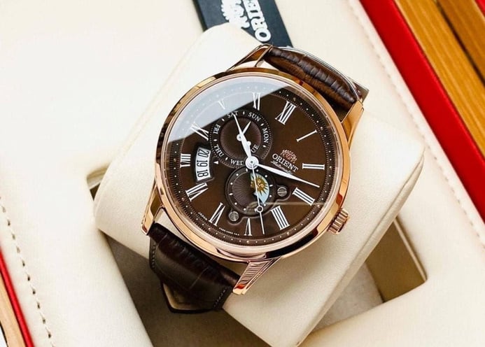 Orient Classic RA-AK0009T Men Automatic Sun & Moon Brown Dial Brown Leather Strap