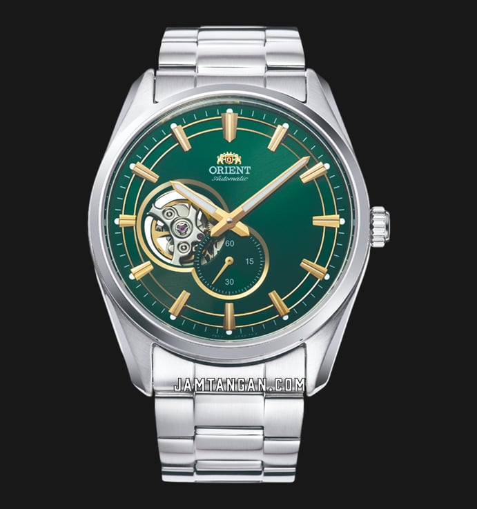 Orient Contemporary RA-AR0008E Semi Skeleton Series Green Dial Stainless Steel Strap