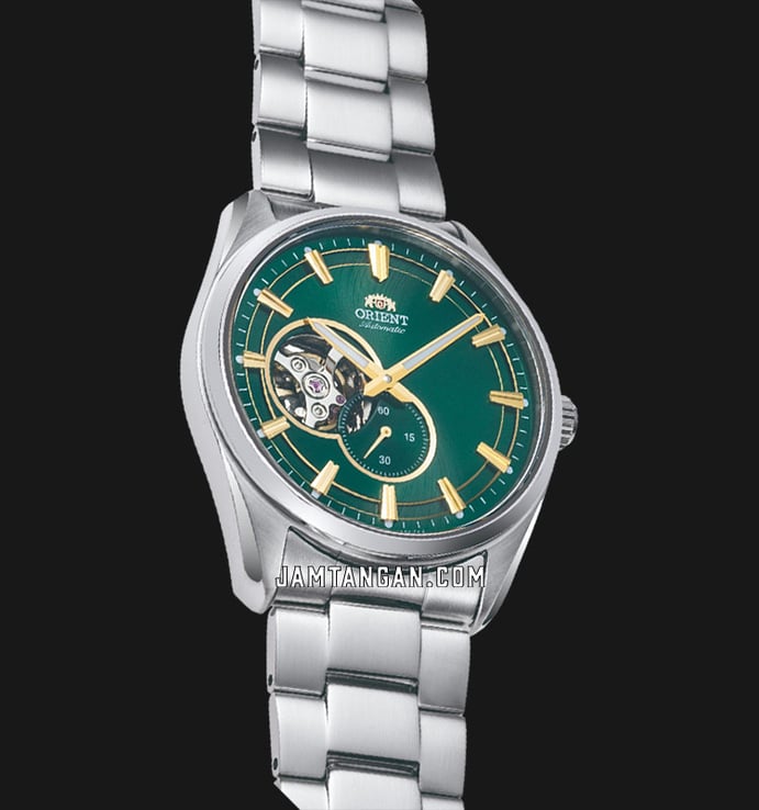Orient Contemporary RA-AR0008E Semi Skeleton Series Green Dial Stainless Steel Strap