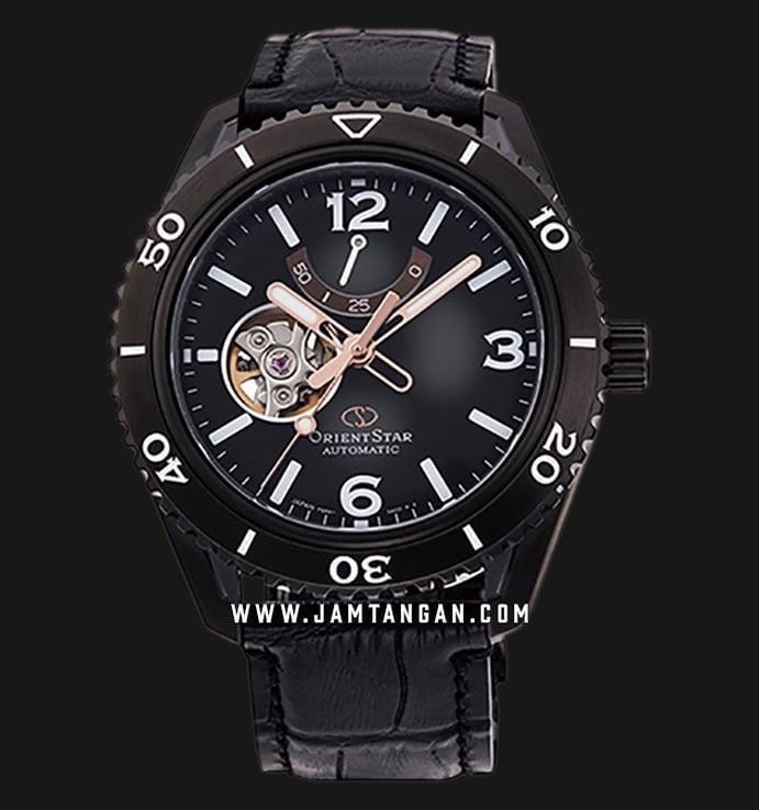 Orient Star RE-AT0105B Automatic Men Open Heart Black Dial Black Leather Strap