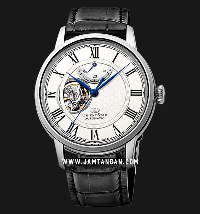 Orient Star RE-HH0001S Mechanical Automatic MenSemi Skeleton White Dial Black Leather Strap