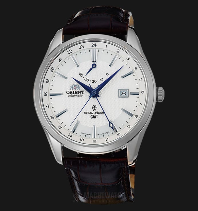 Orient SDJ05003W Automatic GMT Series White Pattern Dial Leather Strap