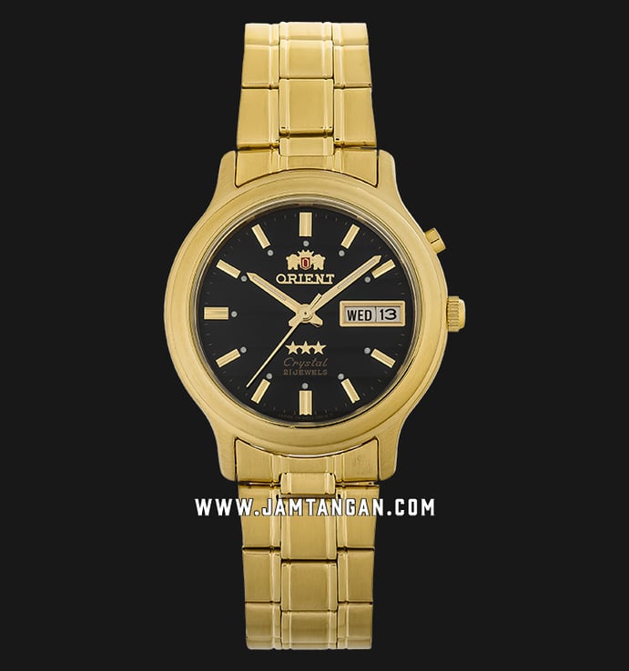 Orient 3 Stars SEM0201UB Crystal Automatic Men Black Dial Gold Stainless Steel