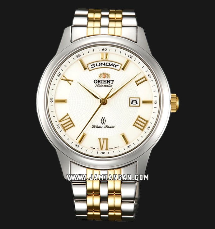 Orient SEV0P001W Automatic Men White Dial Dual Tone Stainless Steel Strap