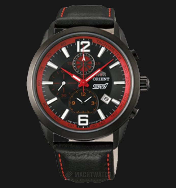 Orient Sport STT0Z002B Chronograph Men Watch Black Dial Black Leather Strap