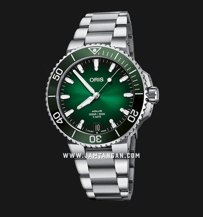 Oris Aquis 01-400-7769-4157-07-8-22-09PEB Date Automatic Green Dial Stainless Steel Strap