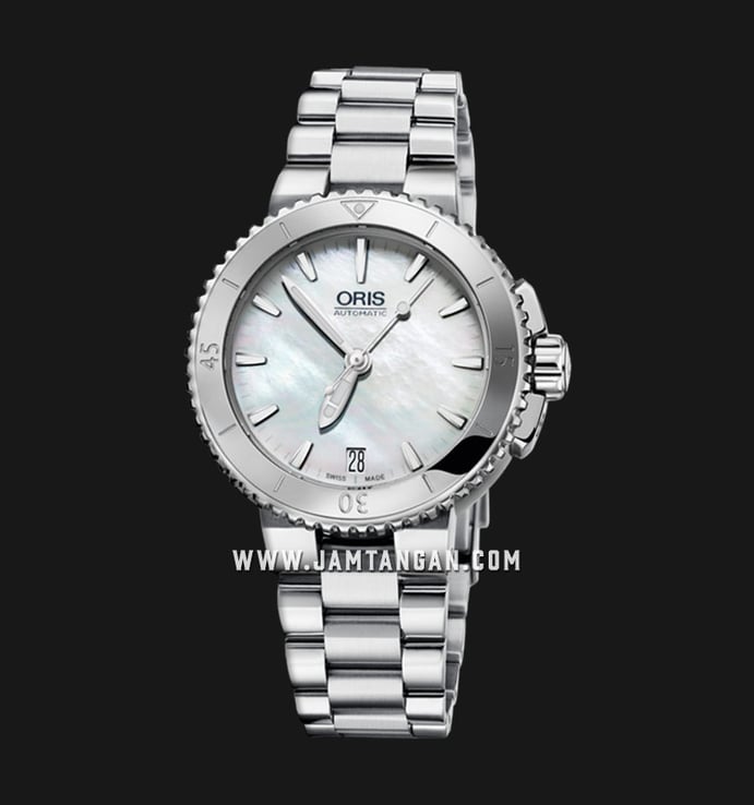 Oris Aquis Date 01-733-7652-4151-07-8-18-01P White Mother of Pearl Dial Stainless Steel Strap