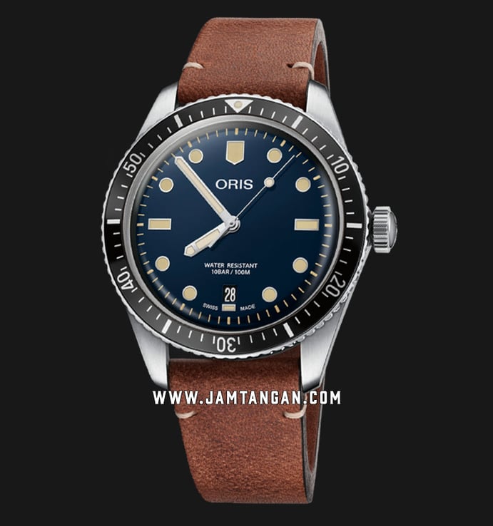 Oris Divers 01-733-7707-4055-07-5-20-45 Sixty-Five Blue Dial Brown Leather Strap