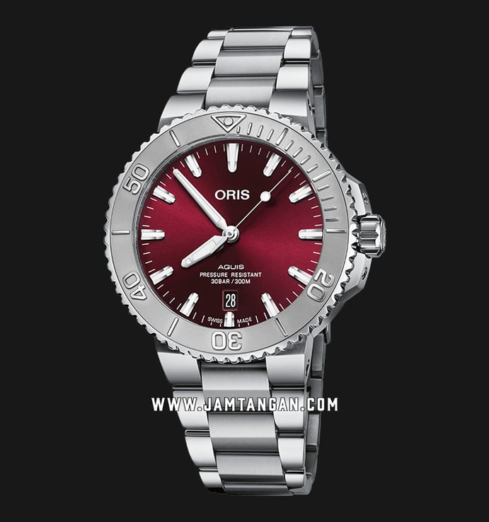 Oris Aquis 01-733-7766-4158-07-8-22-05PEB Date Relief Red Dial Stainless Steel Strap