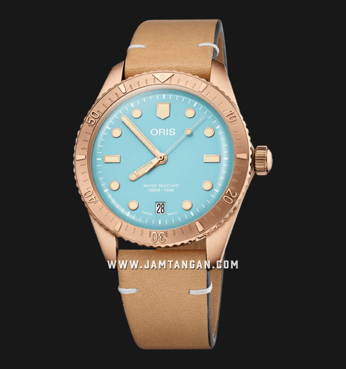 Oris Divers Sixty-Five 01-733-7771-3155-07-5-19-04BR Cotton Candy Tiffany Blue Dial Leather Strap