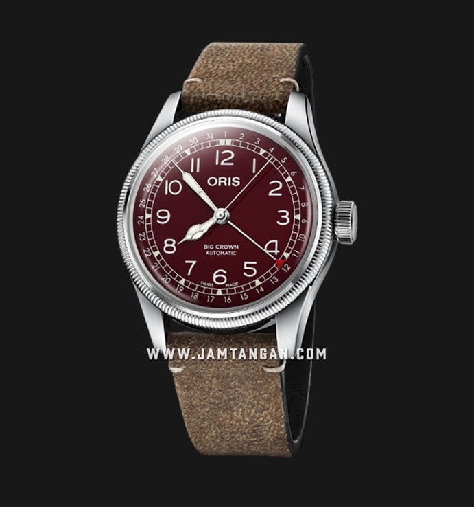 Oris Big Crown Pointer Date 01-754-7741-4068-07-5-20-50 Men Red Dial Brown Leather Strap