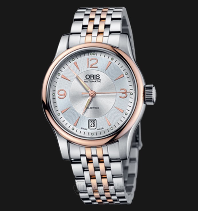 Oris Classic Date 01 733 7578 4361-07 8 18 63 Silver Dial Dual Tone Stainless Steel Strap