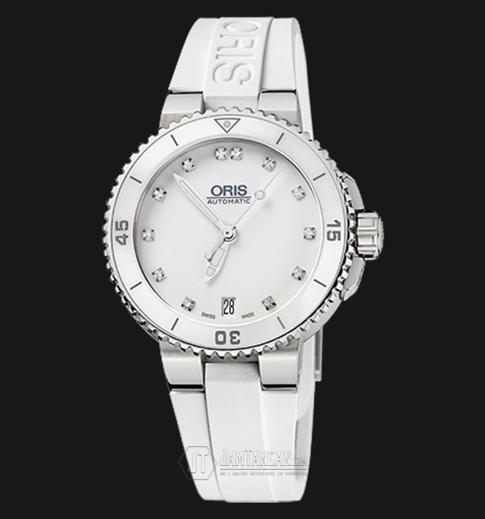Oris Aquis Date Diamonds 01 733 7652 4191-07 4 18 31 Silver Dial White Rubber Strap