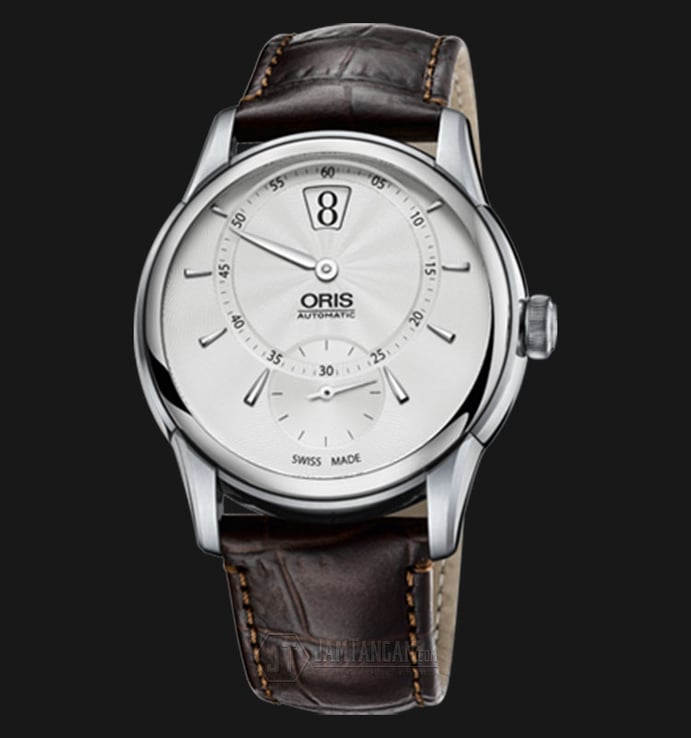 Oris Artelier Jumping Hour 01 917 7702 4051-07 5 21 70FC Silver Dial Brown Leather Strap 