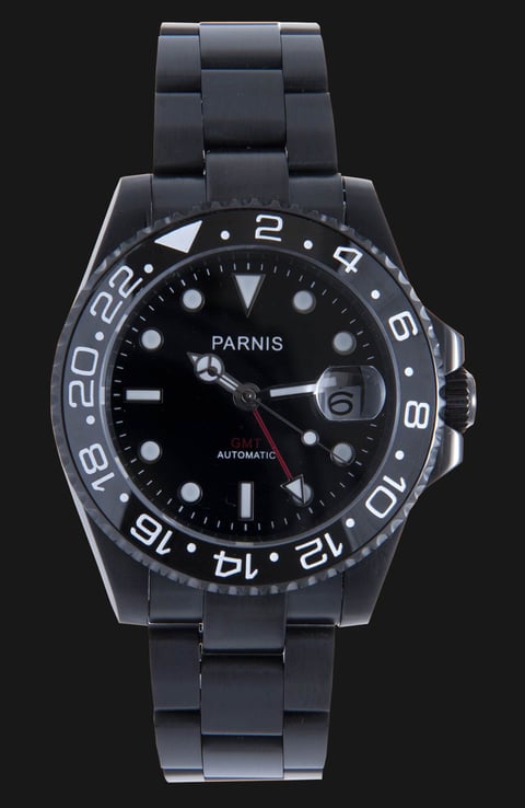 Parnis Ceramic Bezel GMT Black - Jam Tangan Unisex