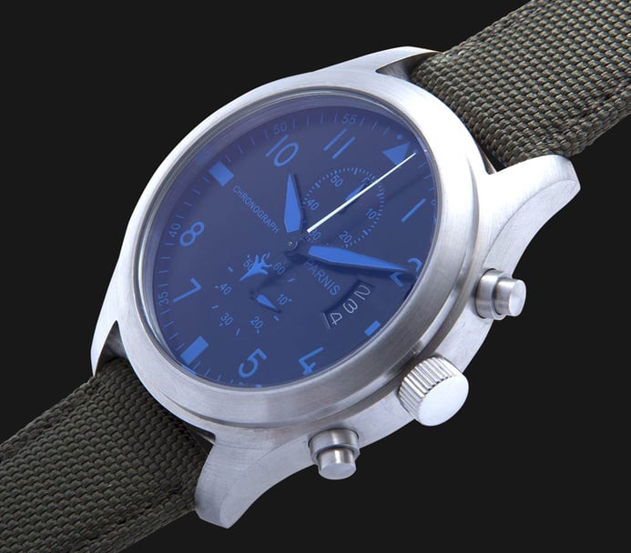 Parnis Chronograph Silver Blue - Jam Tangan Pria Biru