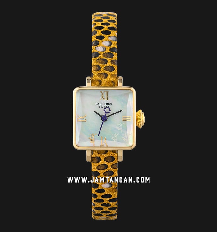 Paul Brial PB8004GDYE Ajaccio Mother of Pearl Dial Yellow Snake Motif Leather Strap