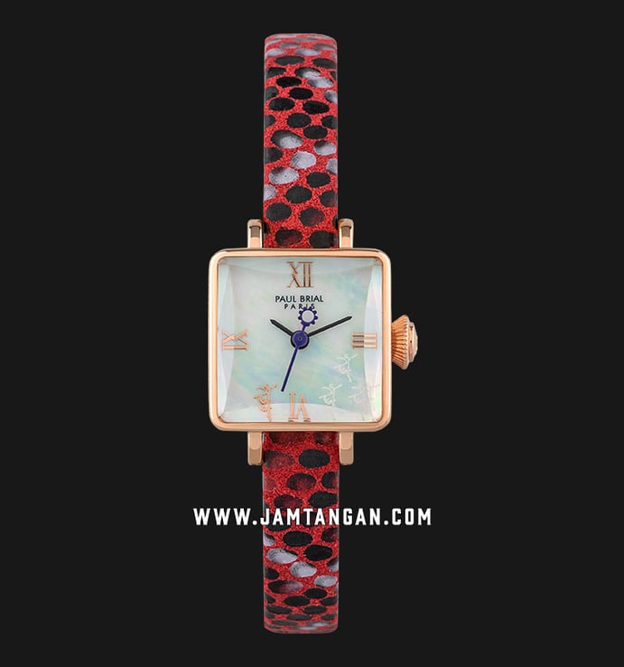 Paul Brial PB8004RGRE Ajaccio Mother of Pearl Dial Red Snake Motif Leather Strap