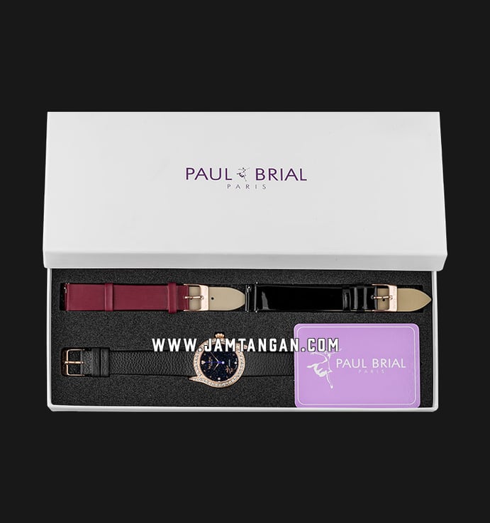 Paul Brial PB8015RBBK-SET La Rochelle Black Glitter Dial Black Pattern Leather Strap + Extra Strap