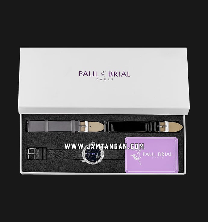 Paul Brial PB8015WBBK-SET La Rochelle Black Glitter Dial Black Pattern Leather Strap + Extra Strap
