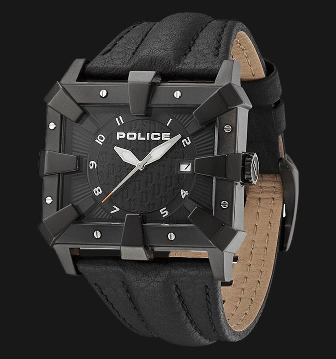 Police Defender PL.13400JSB/02 Black Calf Skin Quartz Watch with Black Dial