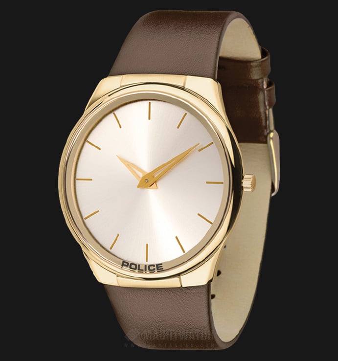 Police Horizon PL.13816JSG/04 Silver Dial Gold Stainless Steel Case Dark Brown Leather Strap