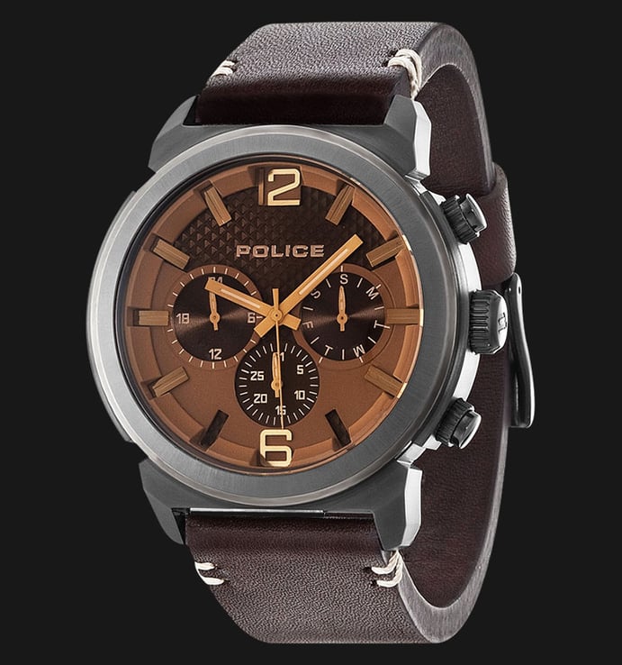Police Concept PL.14377JSU/12 Brown Dial Day and Date Display Brown Leather