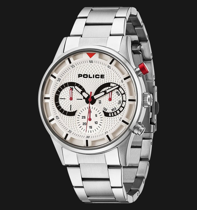 Police Driver PL.14383JS/04M White Dial Day and Date Display Stainless Steel