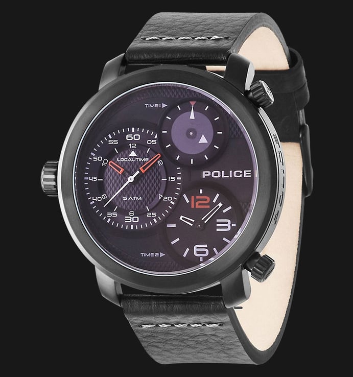 Police Mamba PL.14500XSB/02 Dual Time Black Dial Black Leather Strap