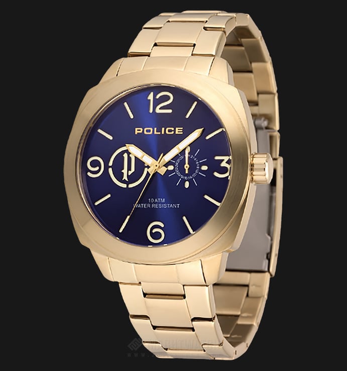 Police Context PL.14717JSG/03M Blue Dial Ion Plated Case Gold Stainless Steel Strap