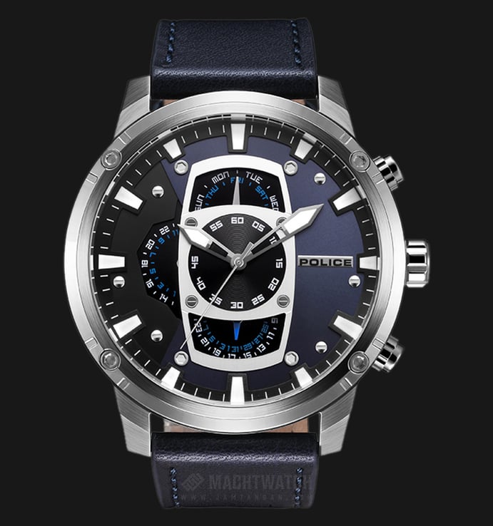Police Power Play PL.14831JS/03 Dark Blue Dial Stainless Steel Case Dark Blue Leather Strap