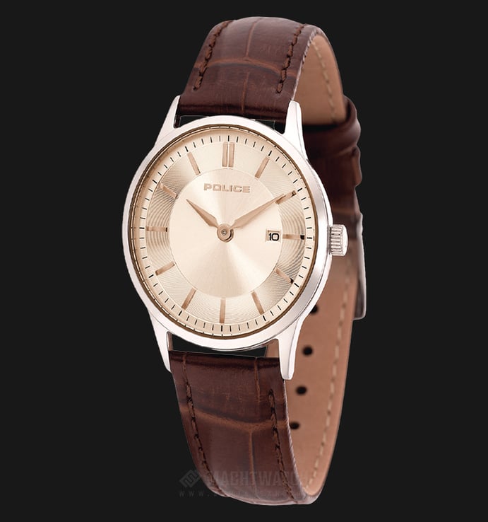 Police Supreme PL.14920LS/04A Silver Dial Stainless Steel Case Brown Leather Strap