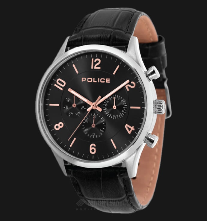 Police Grand PL.14924JS/02 Black Dial Stainless Steel Case Black Leather Strap