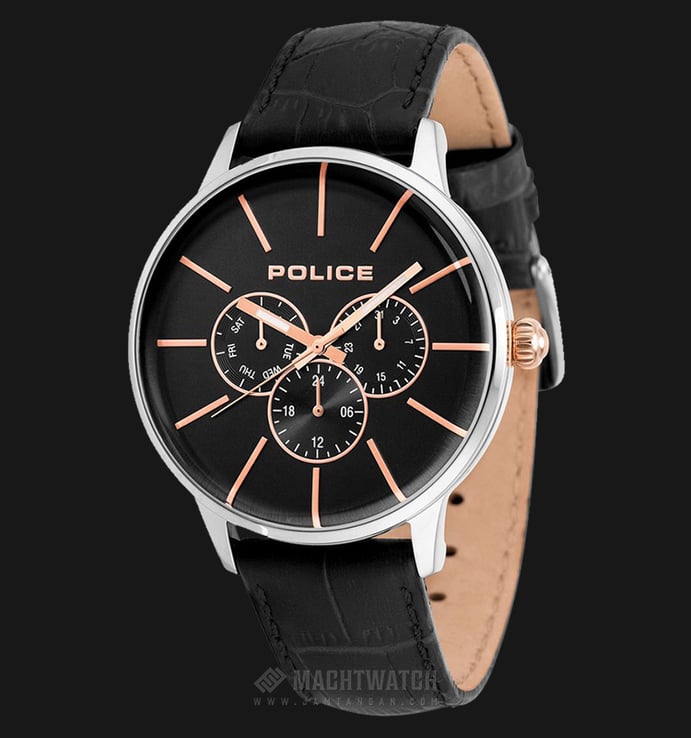 Police Swift PL.14999JS/02 Black Dial Stainless Steel Case Black Leather Strap