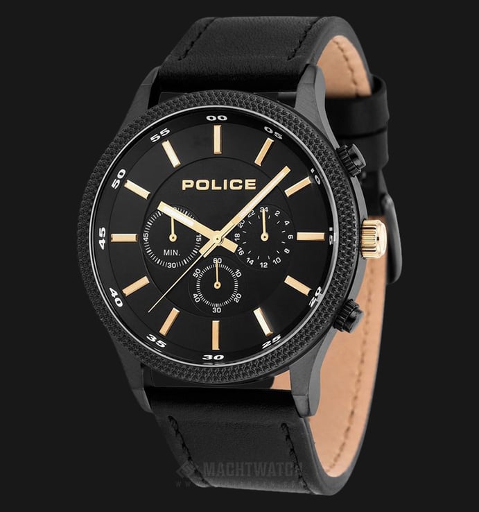 Police Pace PL.15002JSB/02 Chrono Black Dial Ion Plating Case Dark Black Leather Strap
