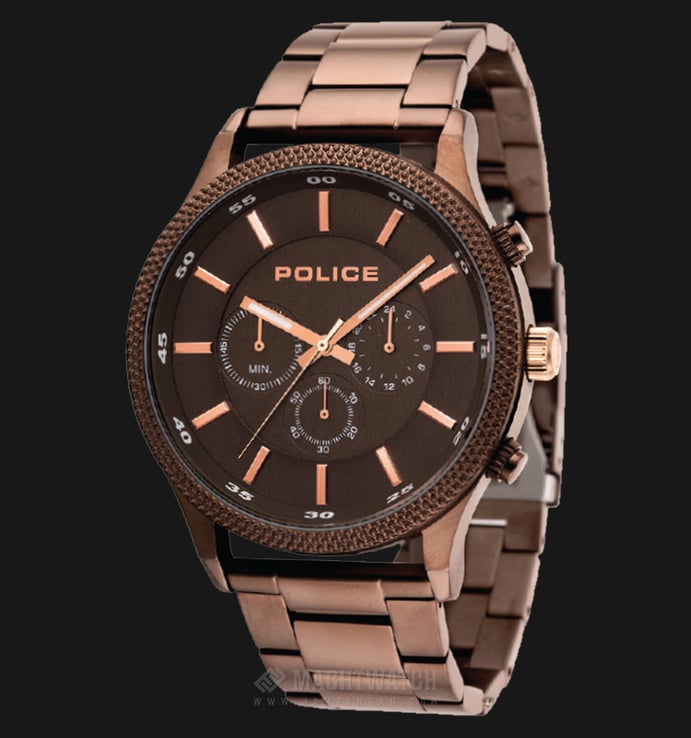 Police Pace PL.15002JSBN/13M Chronograph Grey Dial Ion Plating Case Brown Stainless Steel Strap