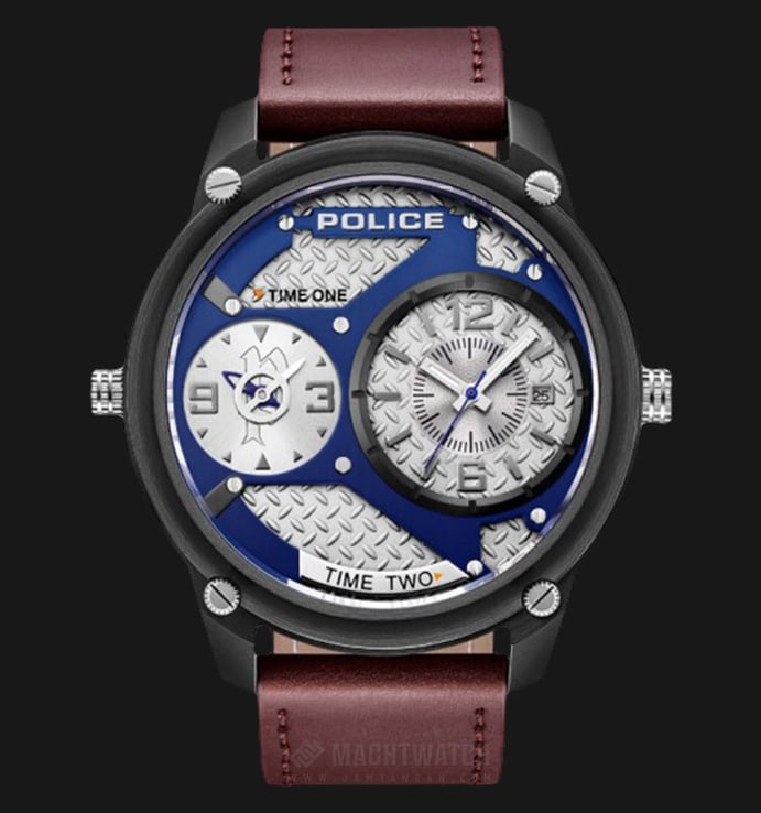 Police Sport Multi-function PL.15268JSB/03 Chronograph Men Blue Dial Brown Leather Watch