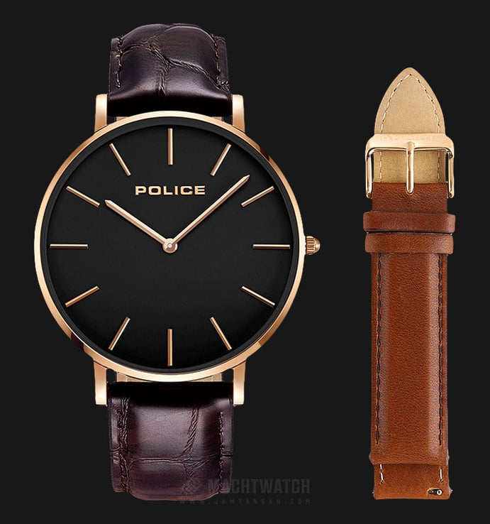 Police Majestic PL.15304JSR/02SET Men Black Dial Brown Leather Watch