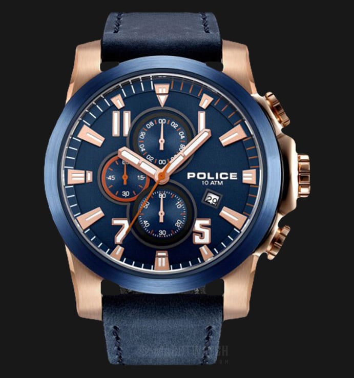 Police multi-function timing three eyes trend PL.15340JSRBL/03 Men Blue Dial Blue Leather Watch