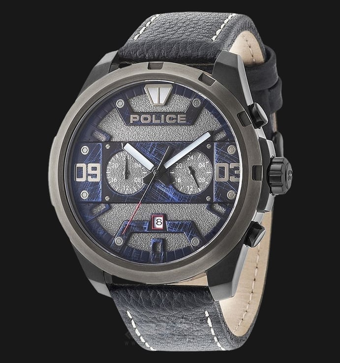 Police Dash PL.15365JSBU/61 Chronograph Men Grey Glitter Dial Black Leather Watch